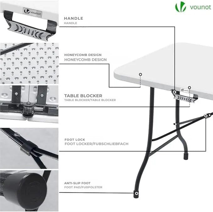 Folding table and 2 white benches set 180x75x72cm