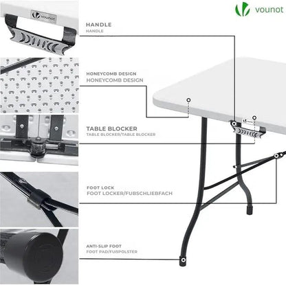 Folding table and 2 white benches set 180x75x72cm